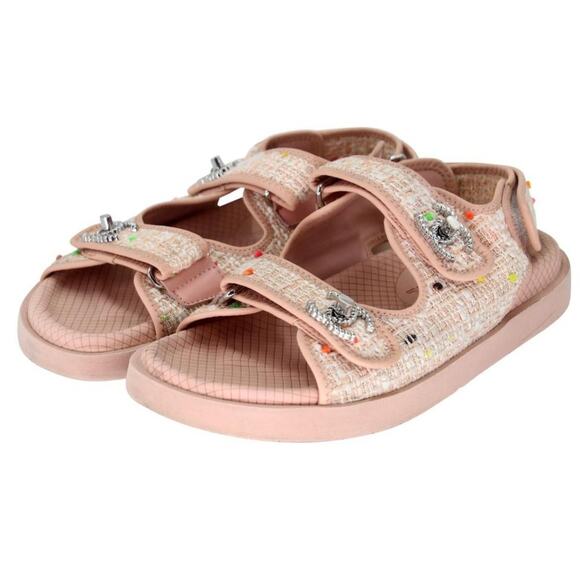 Chanel Cc Dad 35 Tweed Fabric and Leather Sandals CC-S0207P-C002 - Picture 4 of 10